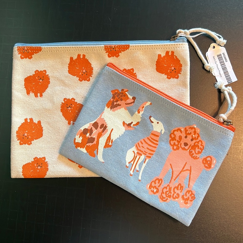 dog lover cotton canvas zip pouch s/2-NWT-poodles/Pomeranians/collies/…